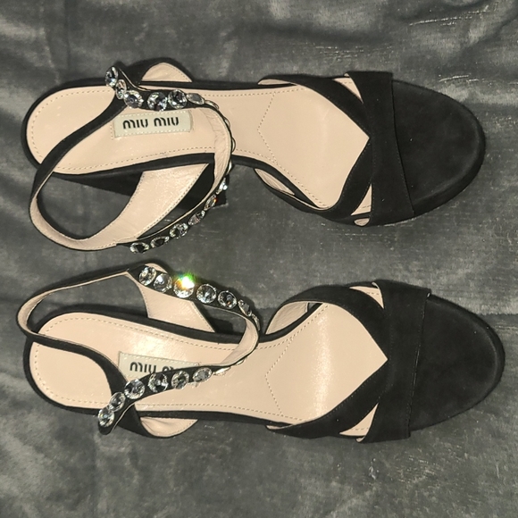 Miu Miu Jeweled Strap Suede Platform Sandal - Picture 5 of 6